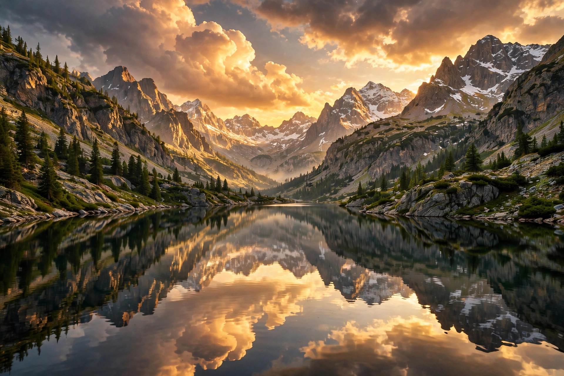 Reference photograph: mountain lake at golden hour